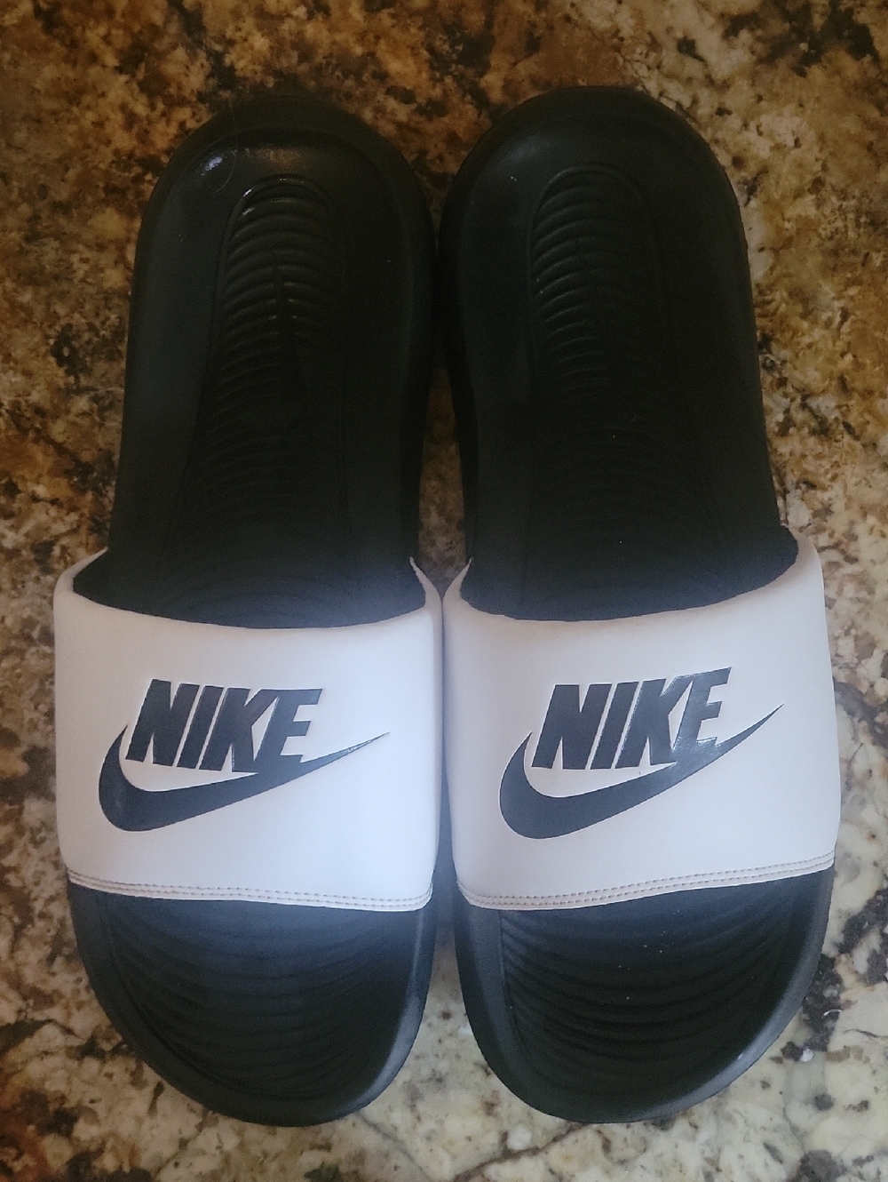 Nike Black and White Logo Slide Sandals